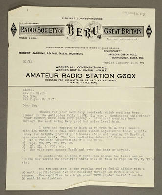 [Letter between Robert Jardine and Leslie Birch]; 01 Jan 1936